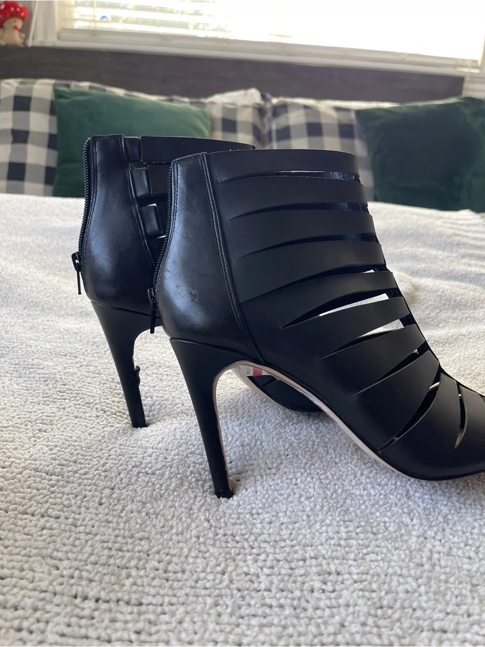 INC International Concepts Black Strappy Peep-Toe Heels